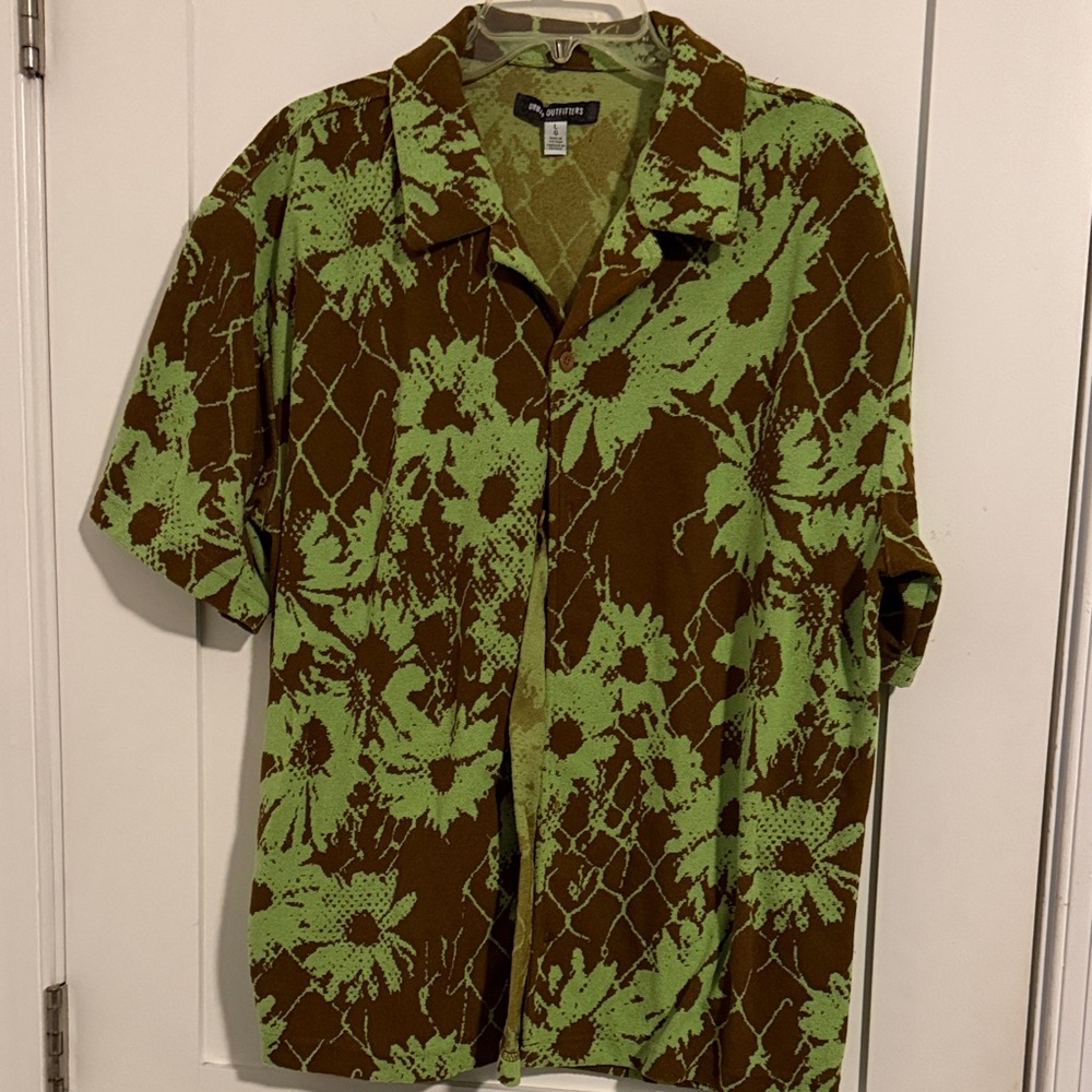 Urban Outfitters Brown Shirt with Lime Green Floral Print